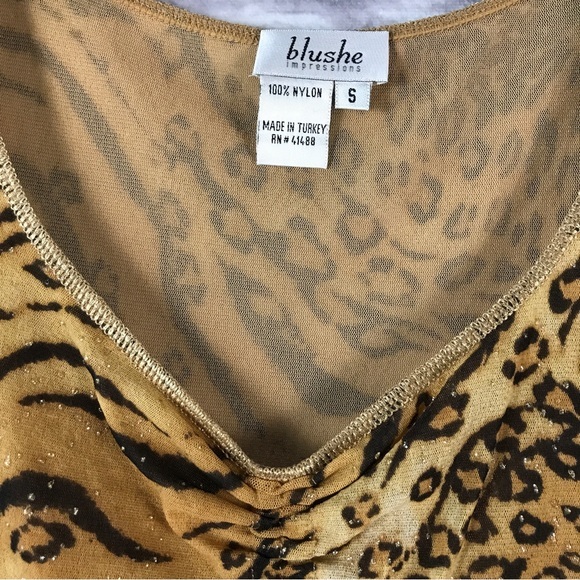 NWOT Animal Print Top Blushé Sweetheart Neckline Ruched with Ties Made in Turkey - Picture 3 of 8